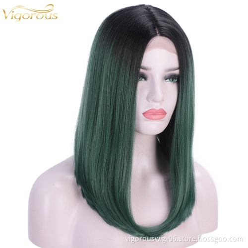 Vigorous synthetic hair full wig lace cheap good quality ombre green color long straight hair heat resistant women cosplay use